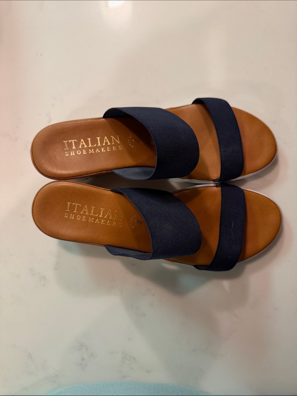 Italian Shoemakers Tan & Navy Double-Band Slide Sandals